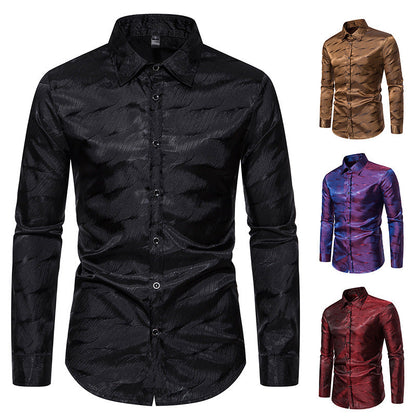 Herren Langarmhemd Modern Wellenmuster Glanzstoff