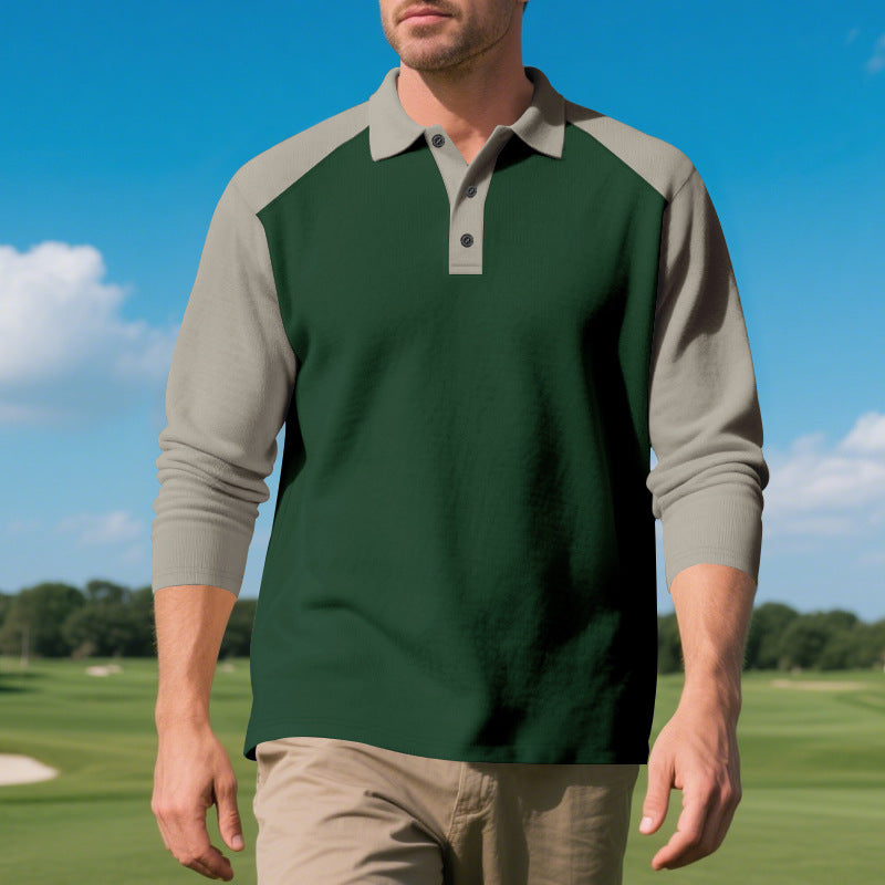 Herren Poloshirt Langarm atmungsaktiv Kontrastärmel Trend