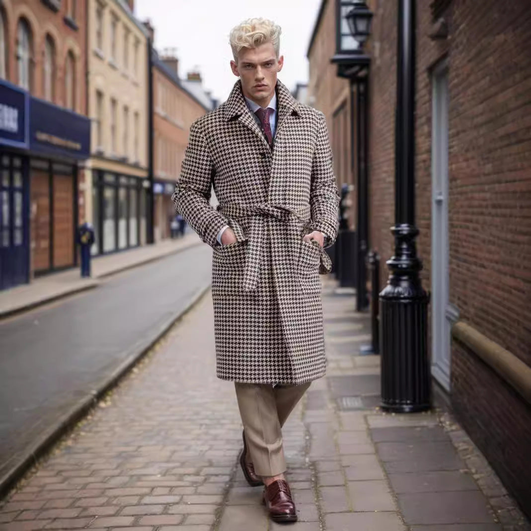Herren Karomantel Klassisch Eleganter Männermantel