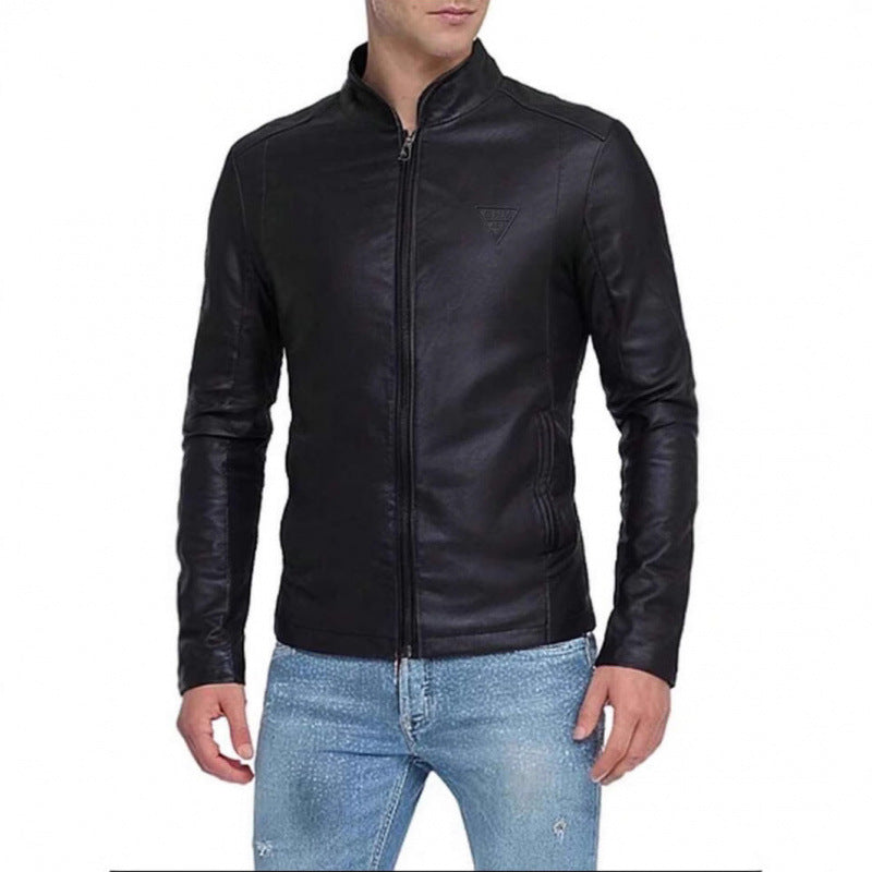 Herren Lederjacke Asymmetrisch Stehkragen Schwarz - BerlinGlamour