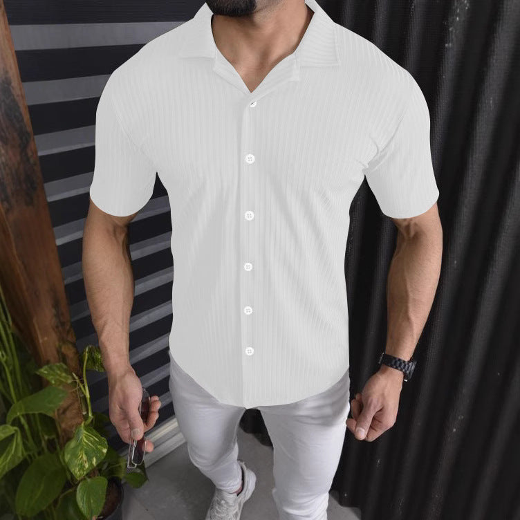 Herren Hemd Kurzarm Slim Fit Rippendesign Modern - BerlinGlamour