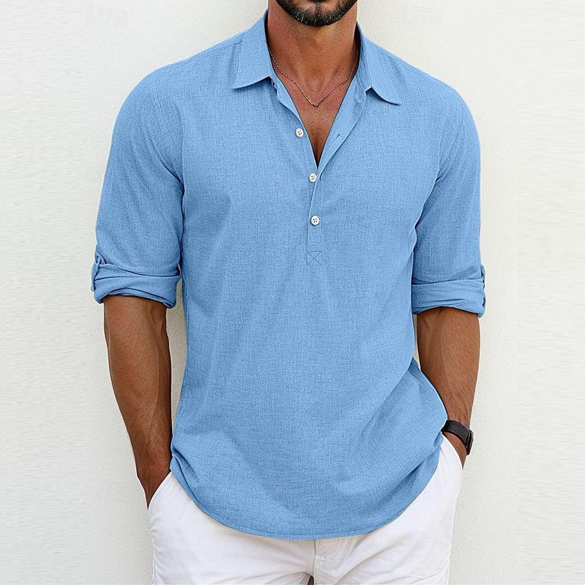 Herren Hemd Modern 3/4 Ärmel Knopfleiste Style