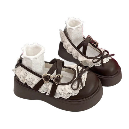 Damen Sandalen Hochhackig Plattform mit Spitzendetail und Riemenverschluss