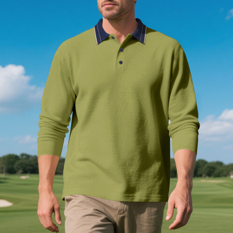 Herren Polohemd Langarm Elegantes Kontrastkragen Modern