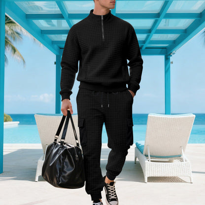 Herren Trainingsanzug Sport Fleece mit Stehkragen und Taschen