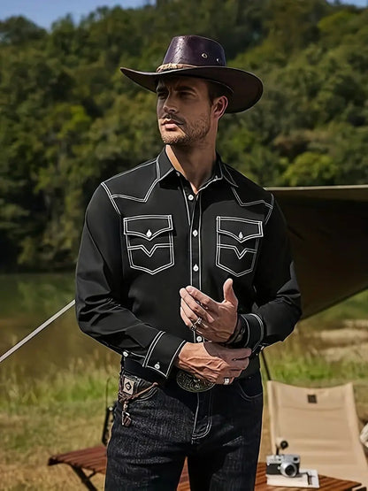 Herren Westernhemd Modern mit Kontrastnähten und Brusttasche