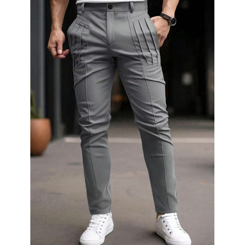 Herren Anzughose Slim Fit Plisé Elegant Schwarz