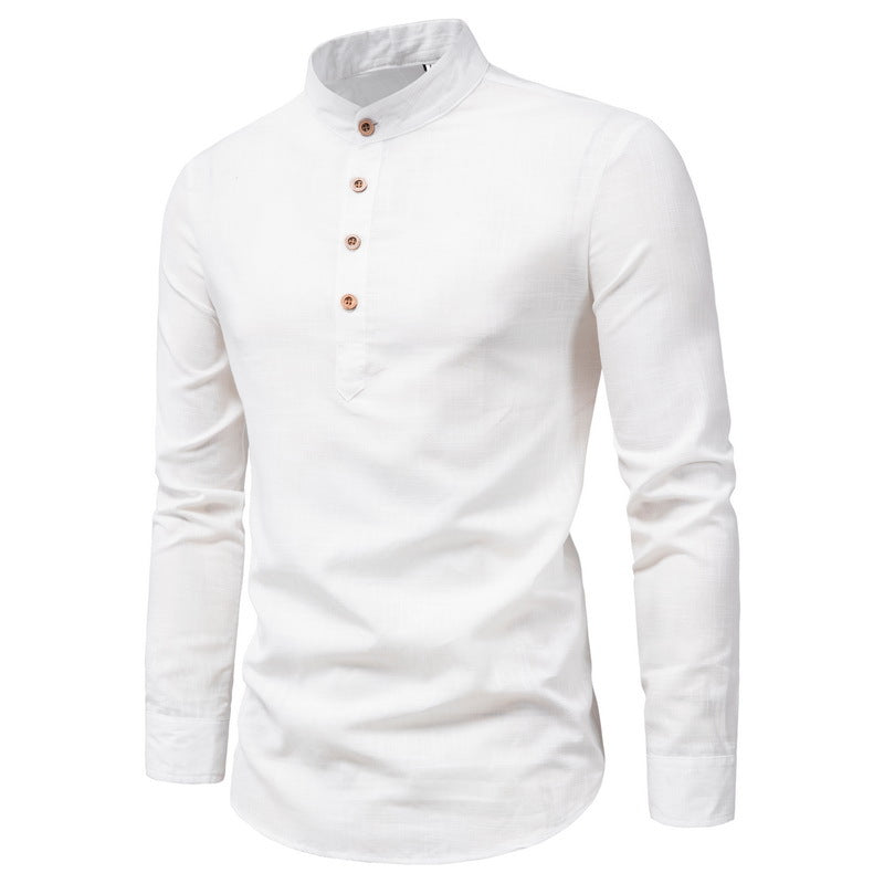 Herren Hemd Mandarin Kragen Holzknöpfe Elegantes Design - BerlinGlamour