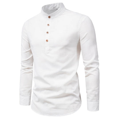 Herren Hemd Mandarin Kragen Holzknöpfe Elegantes Design - BerlinGlamour