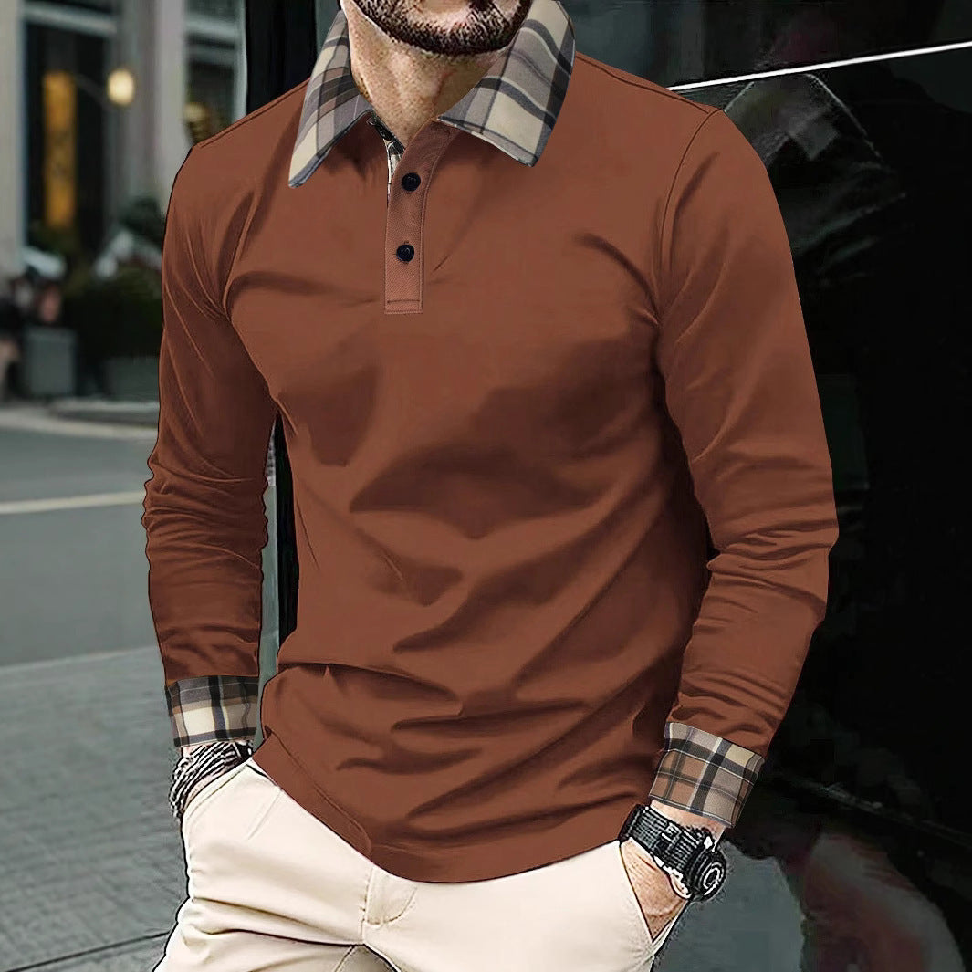 Herren Polohemd Langarm Karokragen Modern Sportlich