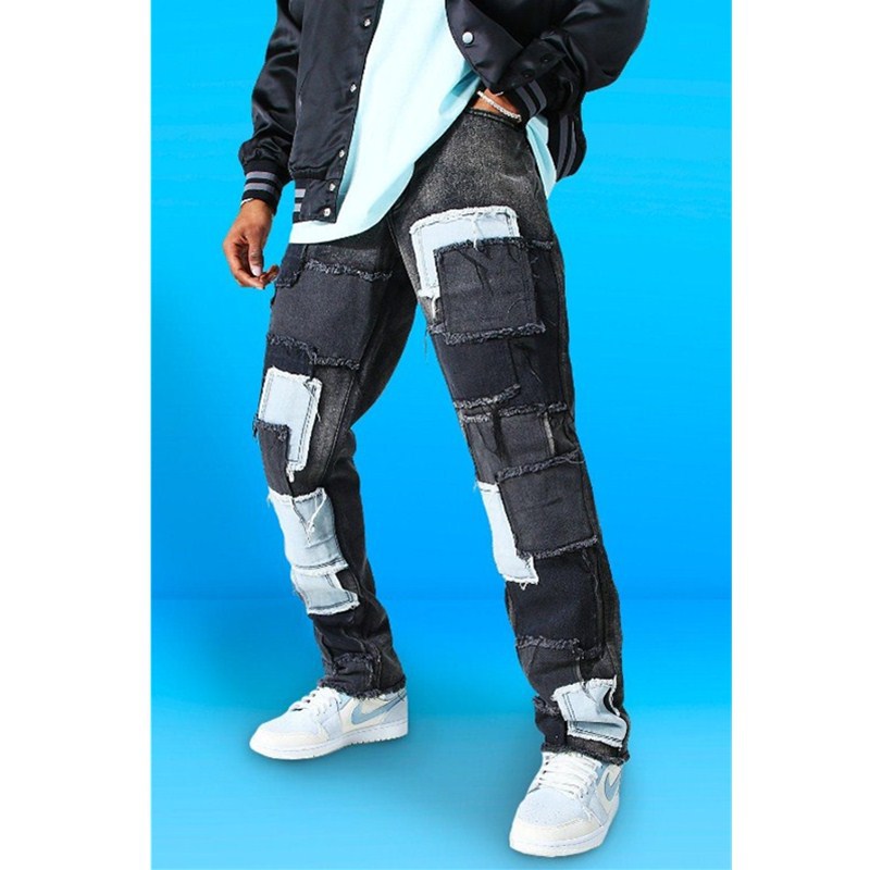 Herren Risse Jeans Patchwork Style Trendy