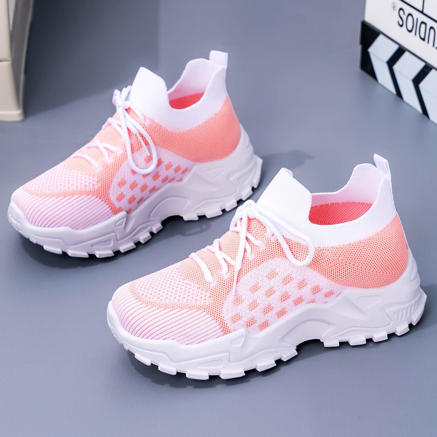 Damen Sneaker Leicht Strick Schnürsenkel Flexibel Bequem