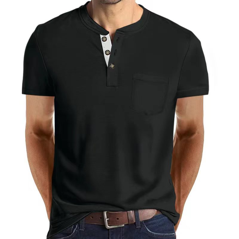 Herren Kurzarmshirt Modern Knopfleiste Brusttasche