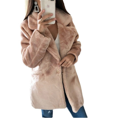 Damenmantel Oversized Kuschelwarm mit Faux-Fell Mantel Lang