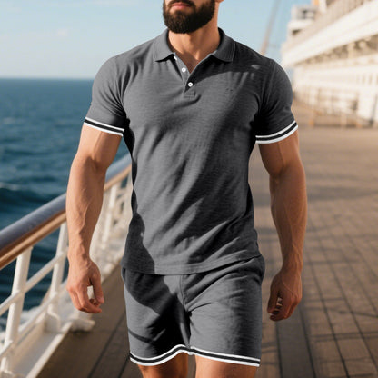 Herren Poloshirt und Shorts Set mit Kontrast Details Moderne Sommermode