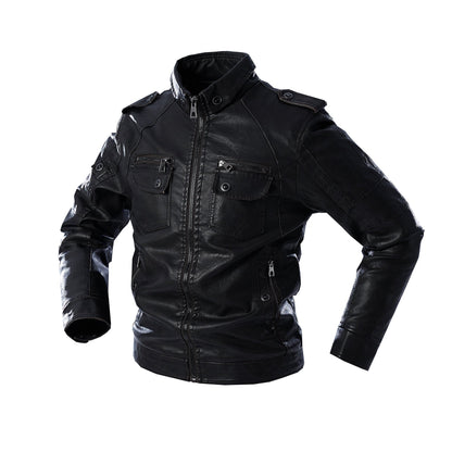 Lederjacke Herren Lässig mit vielen Taschen Schwarz