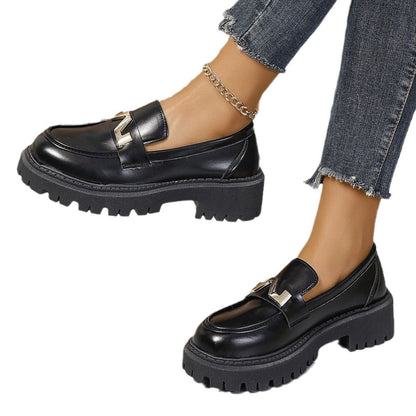 Damen Loafers Robust Schnalle Schuhe Modern