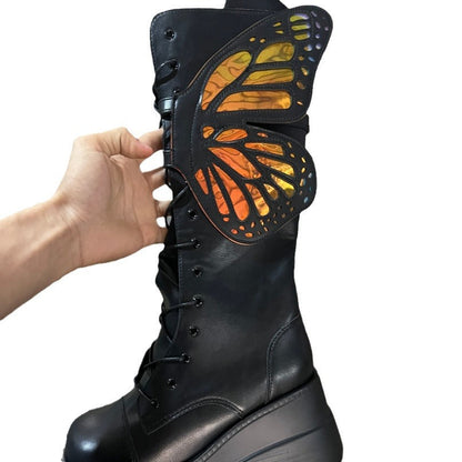 Damen Schnürstiefel Plateau Hoch Modisch