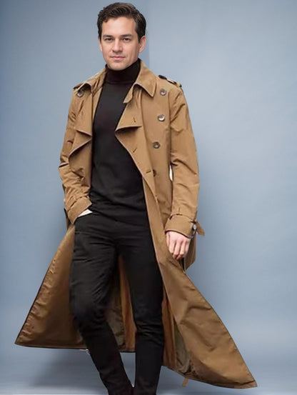Herren Trenchcoat Lang Moderner Schnitt Praktisch Wasserabweisend