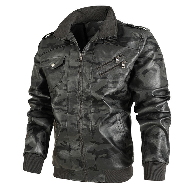 Lederjacke Herren Camouflage Urban Style Schwarz