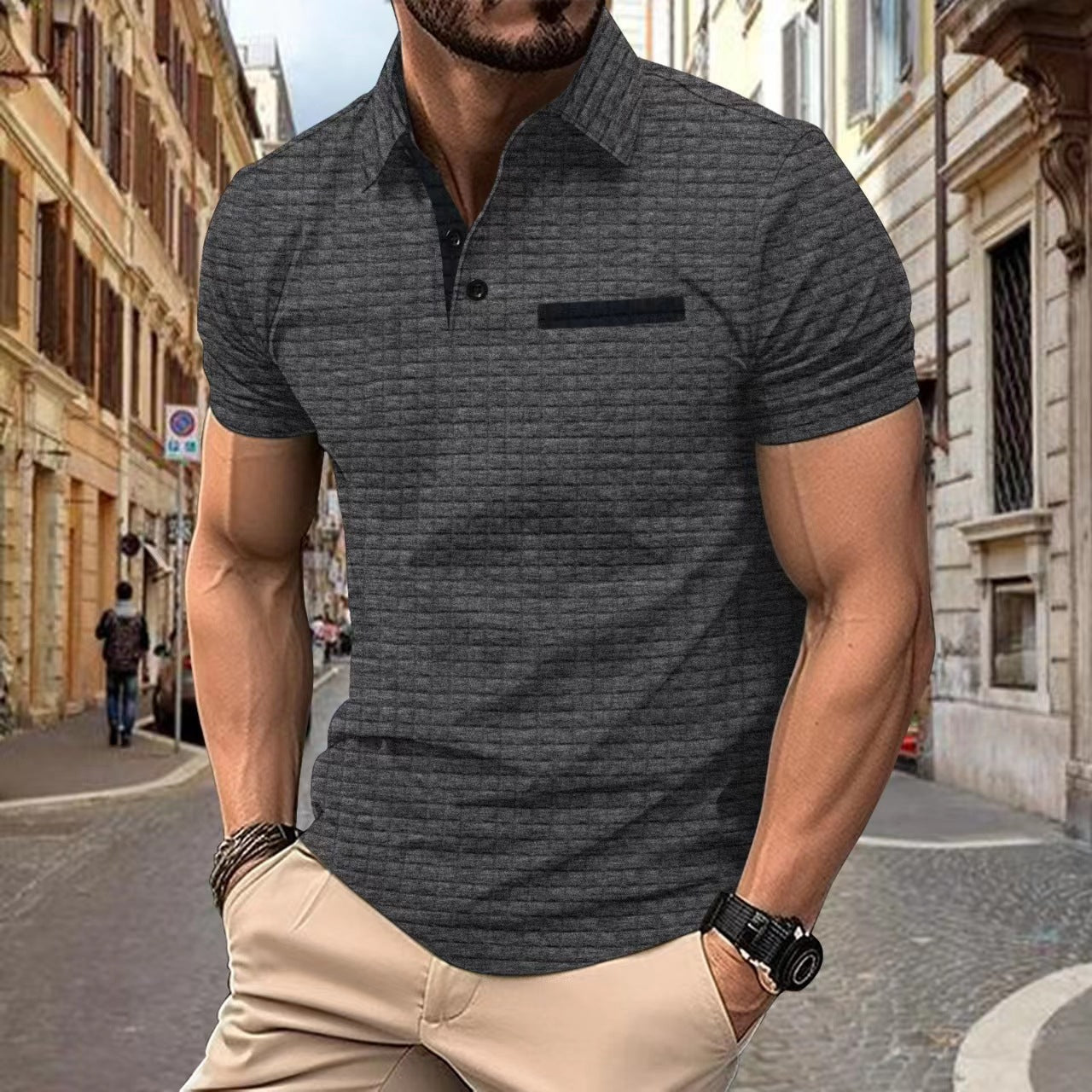 Herren Polohemd Kurzarm Modern mit Struktur - BerlinGlamour