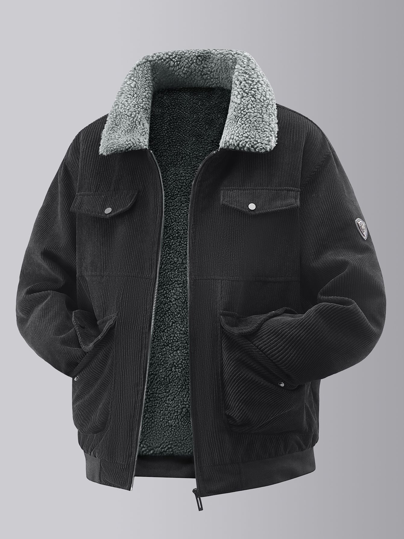Herren Fleecejacke Teddy Kuscheljacke Warm mit Brusttaschen Elastisch