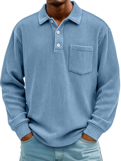 Herren Poloshirt Lässig Longsleeve Strukturiert Modern