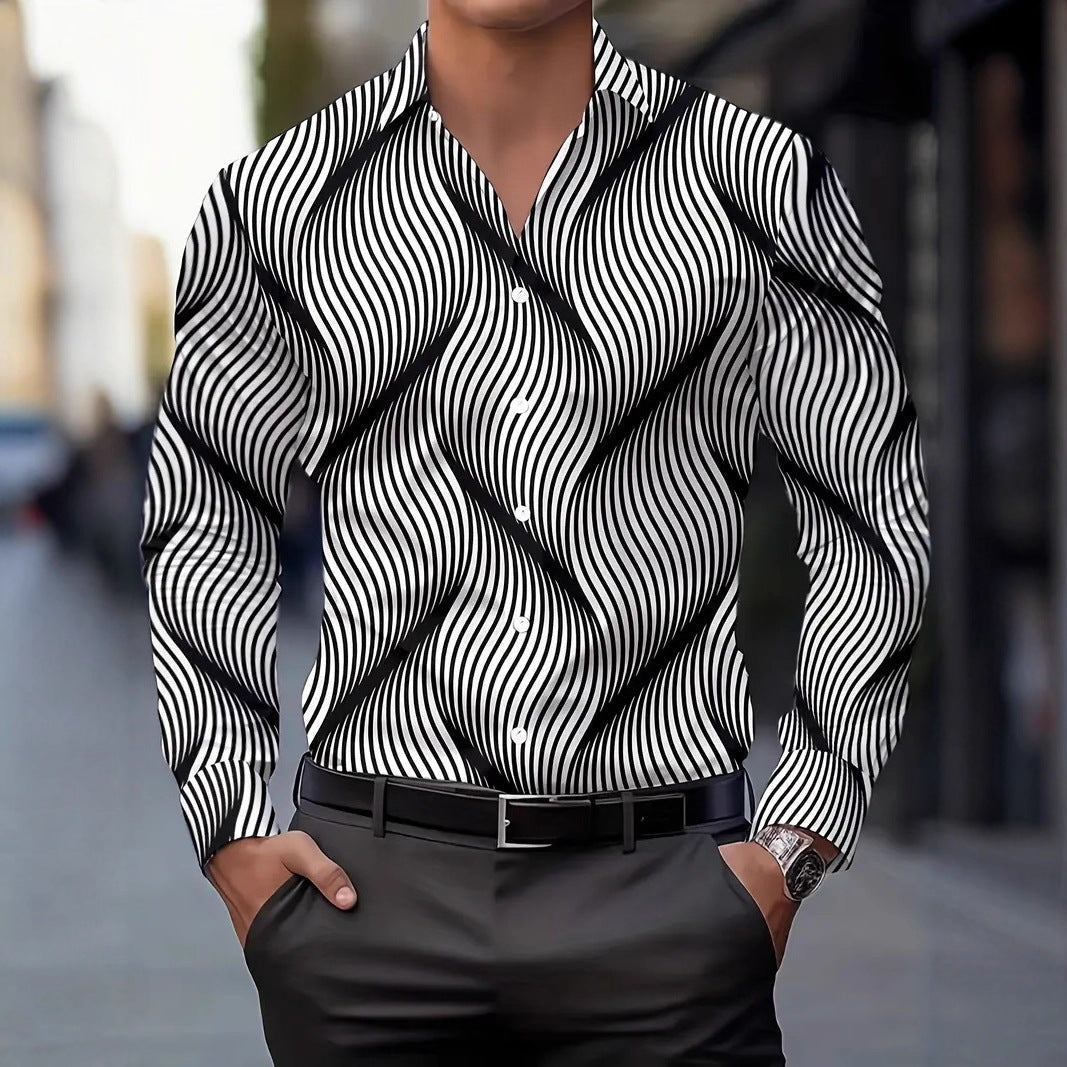 Herren Hemd Langarm Wellenmuster Elegant Berlin