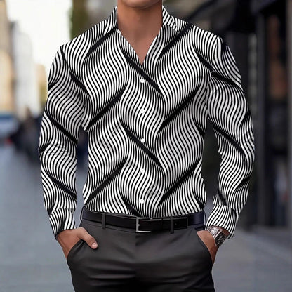 Herren Hemd Langarm Wellenmuster Elegant Berlin