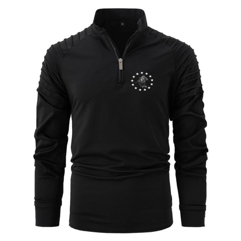 Herren Langarmshirt funktionell mit Reißverschluss und Struktur Ärmeln Modern