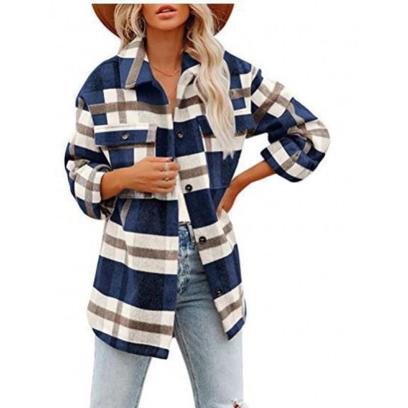 Damen Flanelljacke Karomuster Lässig Modern