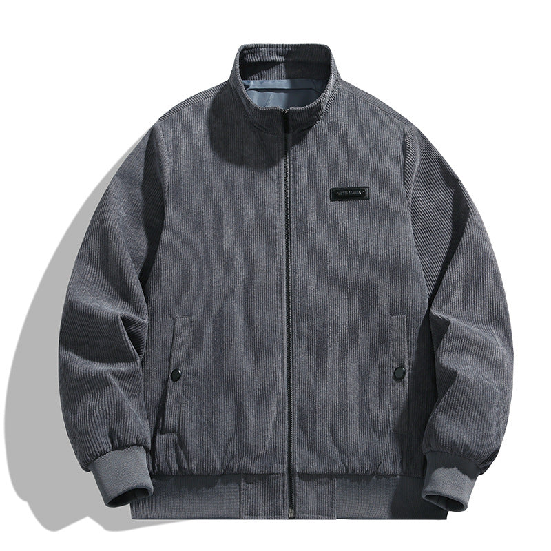 Herren Cordjacke Lässig Grau Übergröße - BerlinGlamour