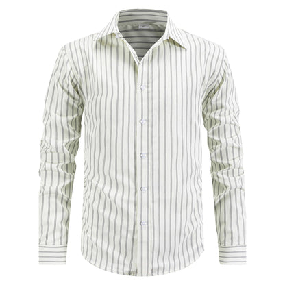 Herren Langarmhemd Gestreift Baumwolle Elegante Männermode
