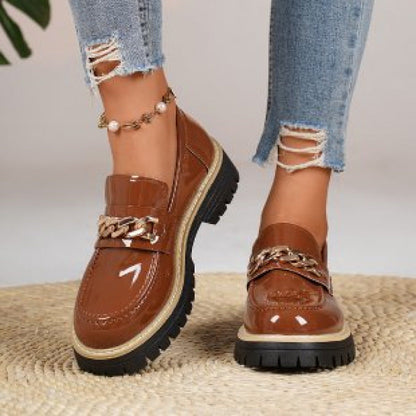 Damen Slipper Glänzend Komfortabel mit Kettenakzent