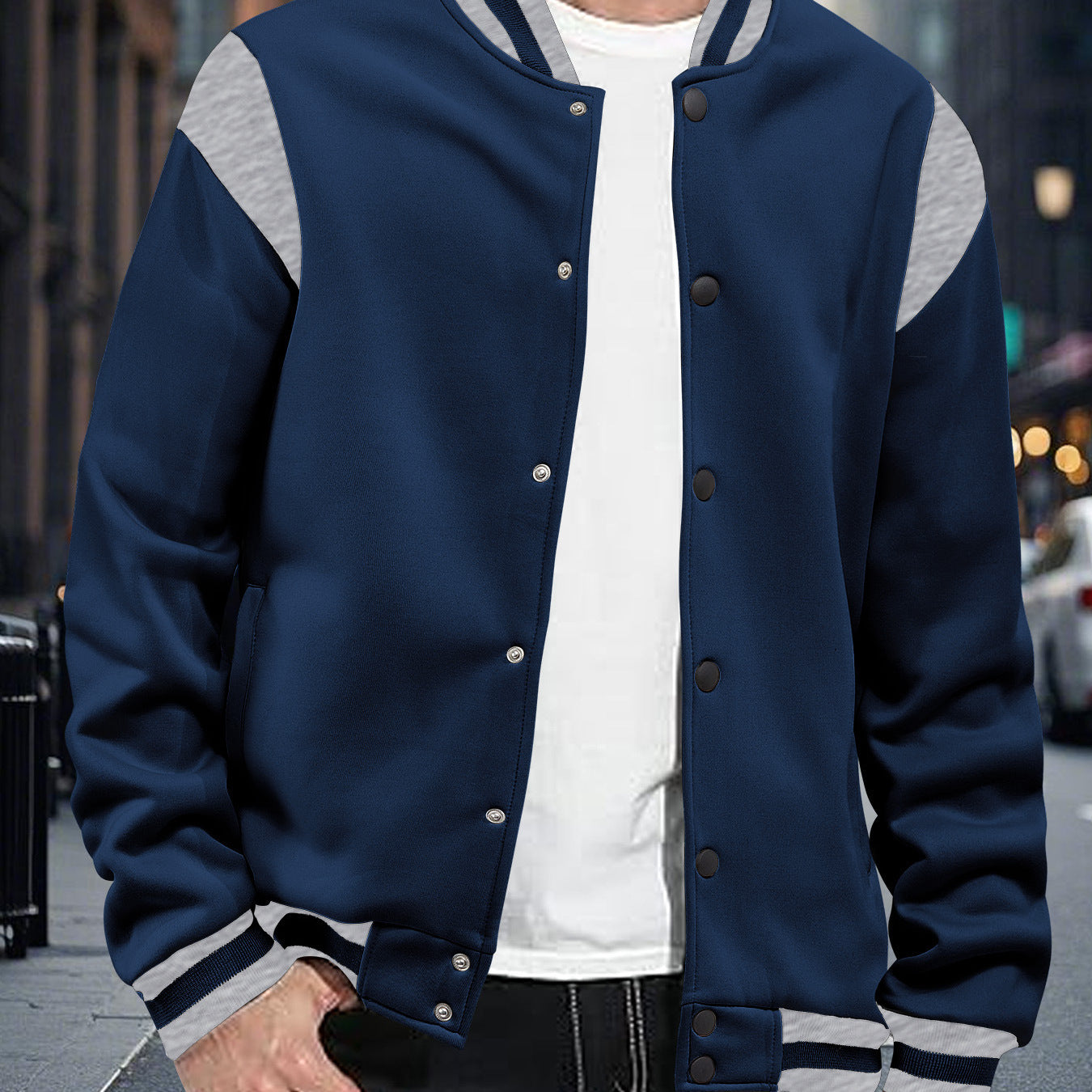 Herren Baseballjacke Kontrast Ärmel Modern Style