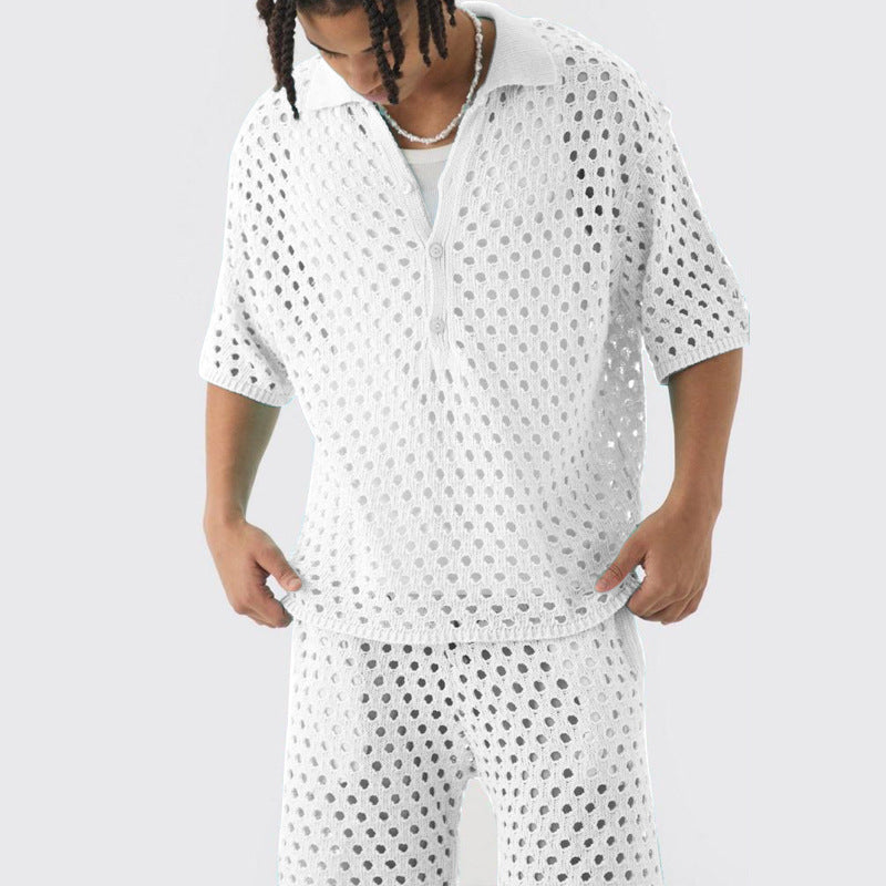 Herren Netzshirt Leicht Kragen Knopfverschluss Sommer