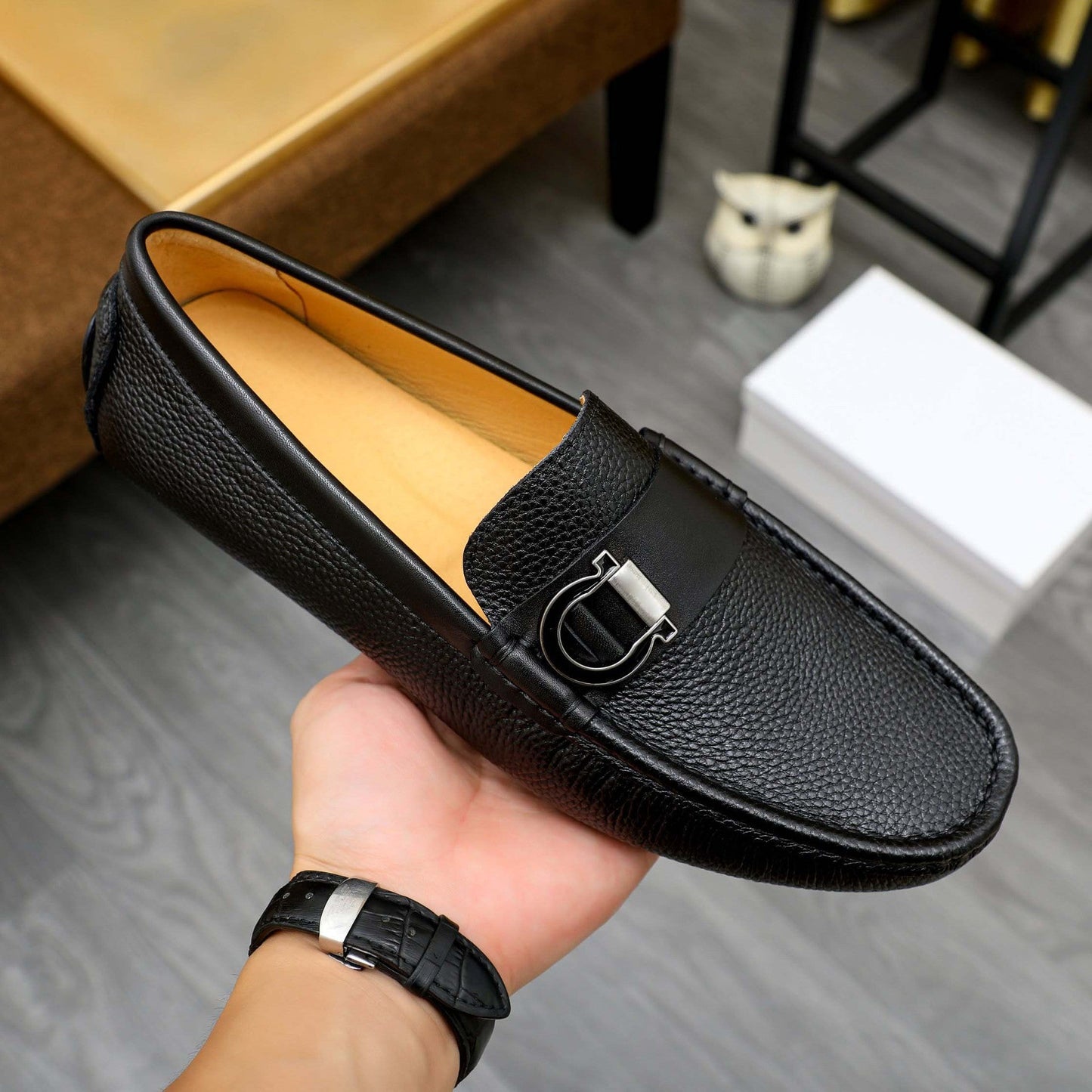 Damen Mokassins Elegant mit Zierdetail Schwarz