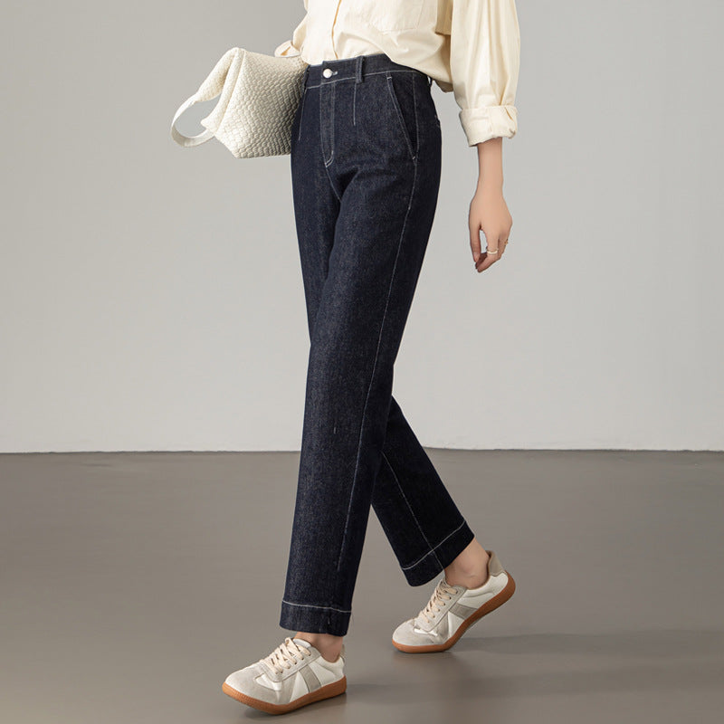 Damen Jeans Weite Bein Hochtaillierte Hosen Modern