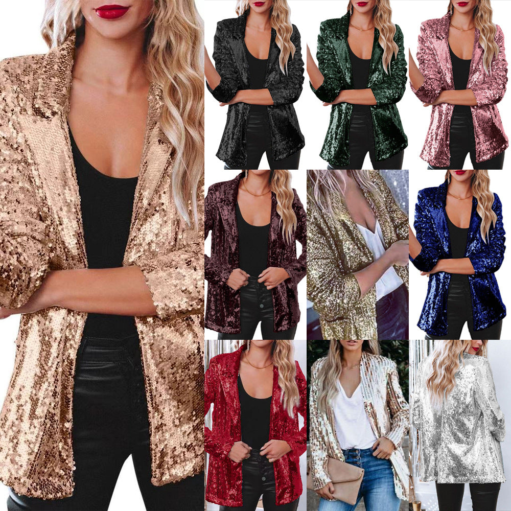 Damen Blazer Pailletten Glitzernd Elegant