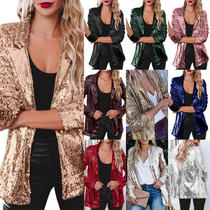 Damen Blazer Pailletten Glitzernd Elegant