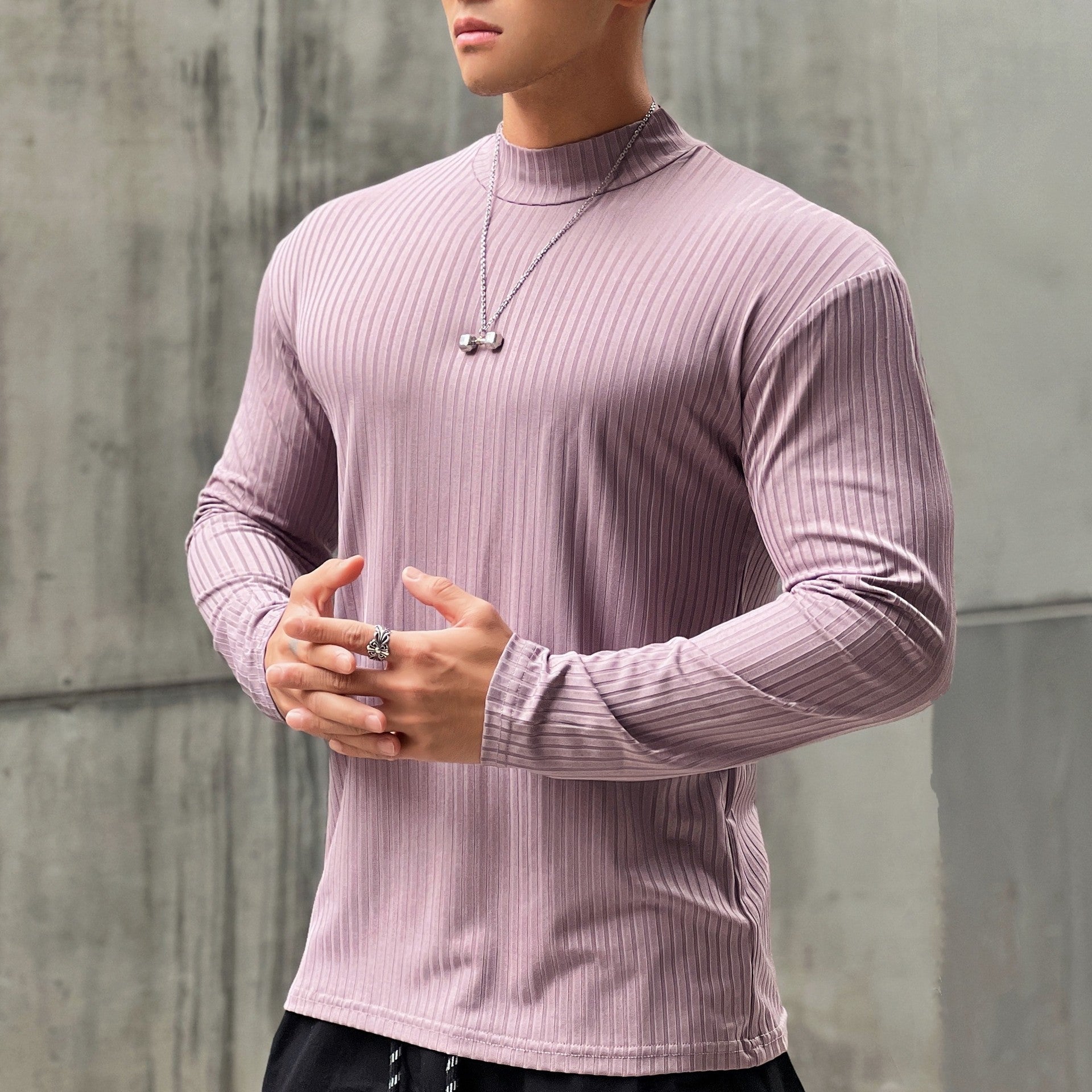 Herren Langarmshirt Elegantes Stehkragen Rippstruktur Berlin - BerlinGlamour