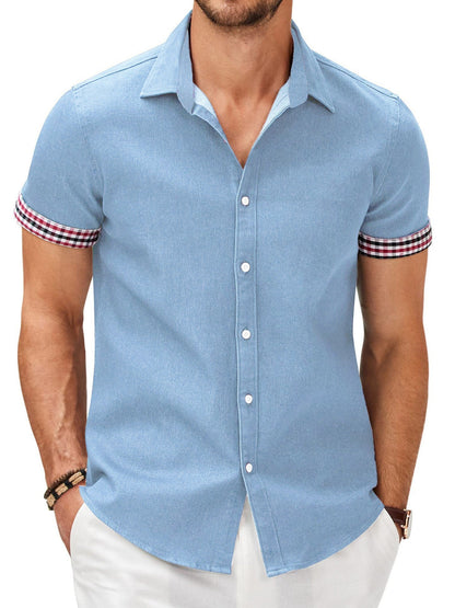 Herren Kurzarmhemd mit modernem Denim-Look und stylischem Karo-Muster BerlinGlamour, der das Leben erleichtert.