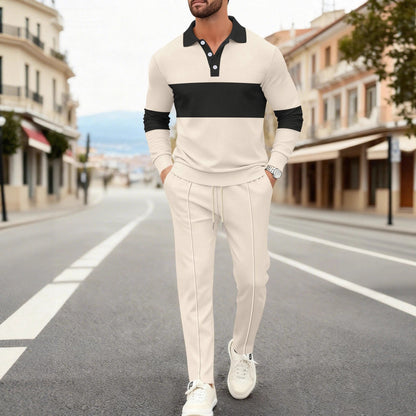 Herren Polohemd Langarm Modern mit Jogginghose Set