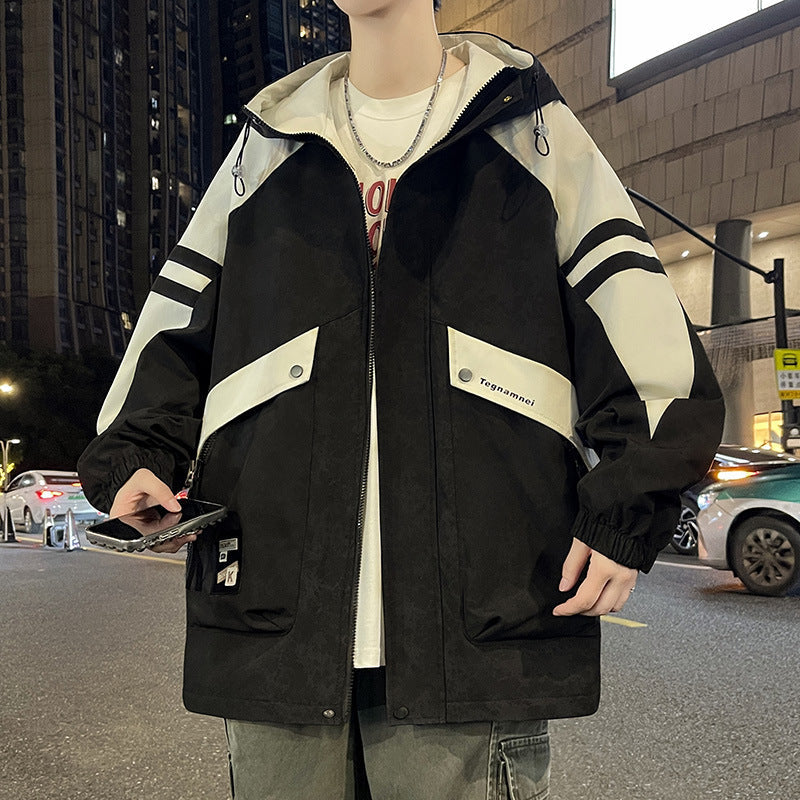 Herren Windbreaker Funktionstaschen Urban Style Schwarz