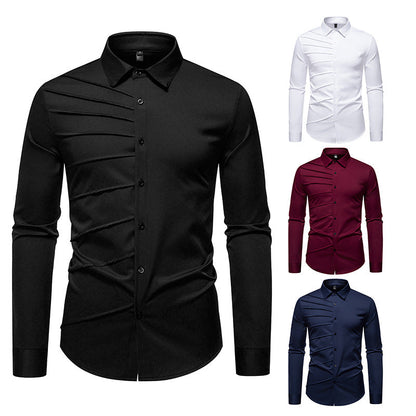 Herren Langarmhemd Modern Strukturiert Trendy