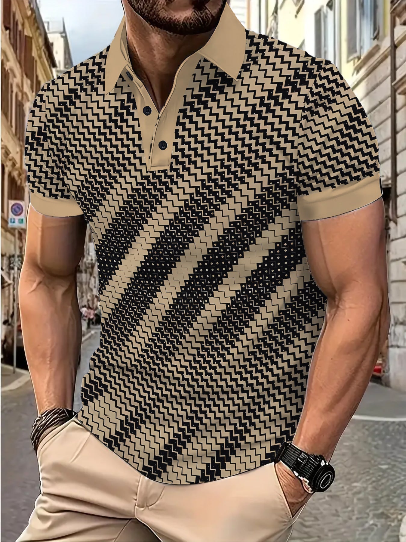 Herren Poloshirt Modern Geometrisch Design Berlin Style