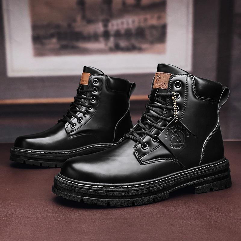 Damen Lederstiefeletten Robust Schnürsenkel Schuhe