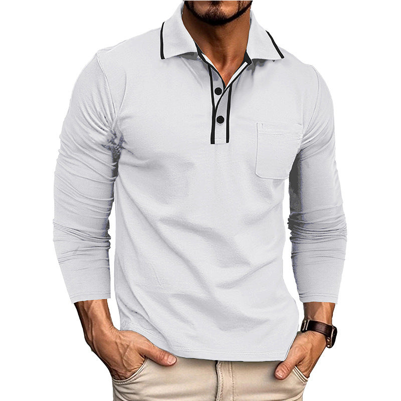 Herren Polo Langarm Modern Kontrastkragen Trendy