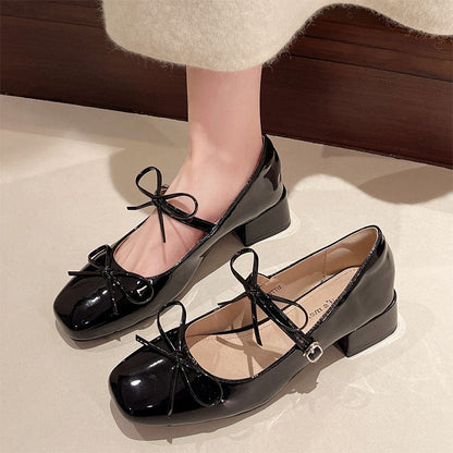 Damen Ballerinas Schleifen Applikation Elegant Blockabsatz