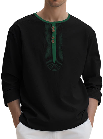 Herren Langarmshirt Modern mit Knopfverschluss Elegant